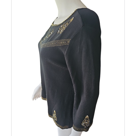 Joseph Black and Gold Embellished 3/4 Sleeve Blouse - Picture 2 of 7